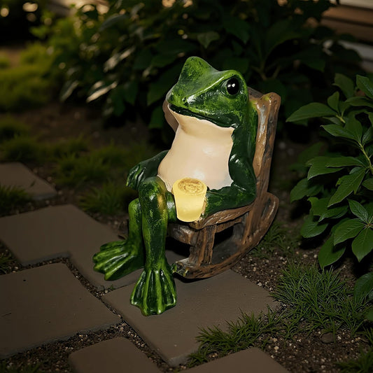 Miniature Frog Garden Statue Outdoor Decorations Figurine Light Fairy Garden Accessories Solar Frog Decor Art for Yard, Lawn,Balcony, Unique