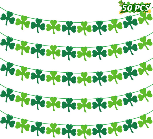 50 PCS St Patricks Day Decorations, St Patricks Day Garland NO DIY, Adjustable St Patricks Day Banner, 8.2 FT Dark Light Green Shamrock Garland Hanging Felt St Patricks Banner Irish Party Indoor
