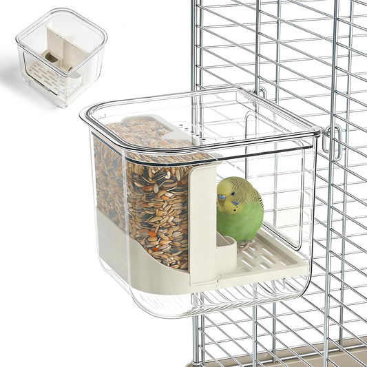 No Mess 2-in-1 Bird Cage Feeder & Water Feeder, Double Station Transparent Parrot Feeder, Bird Cage Accessories for Budgies Lovebirds Conures Cockatiels