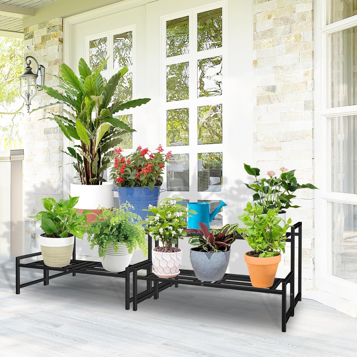 Plant Stand Indoor Outdoor, 2-Tier Wrought Iron Plant Stands, Stackabl