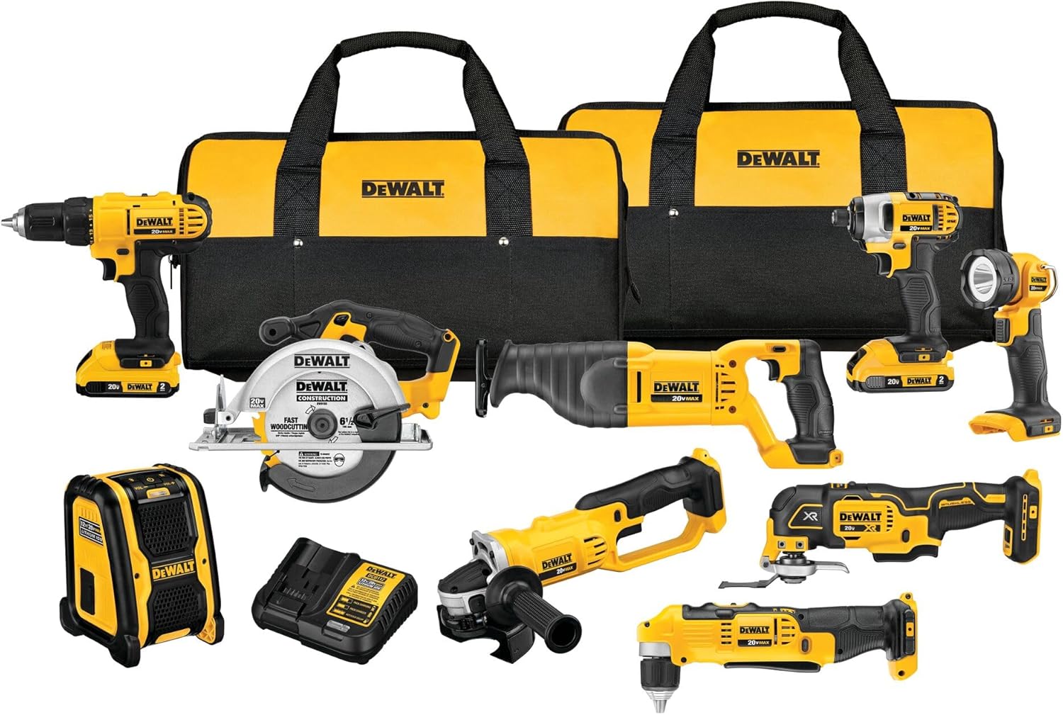 DEWALT 20V MAX Power Tools, 9 Cordless Tool Combo, Impact and Drill Dr