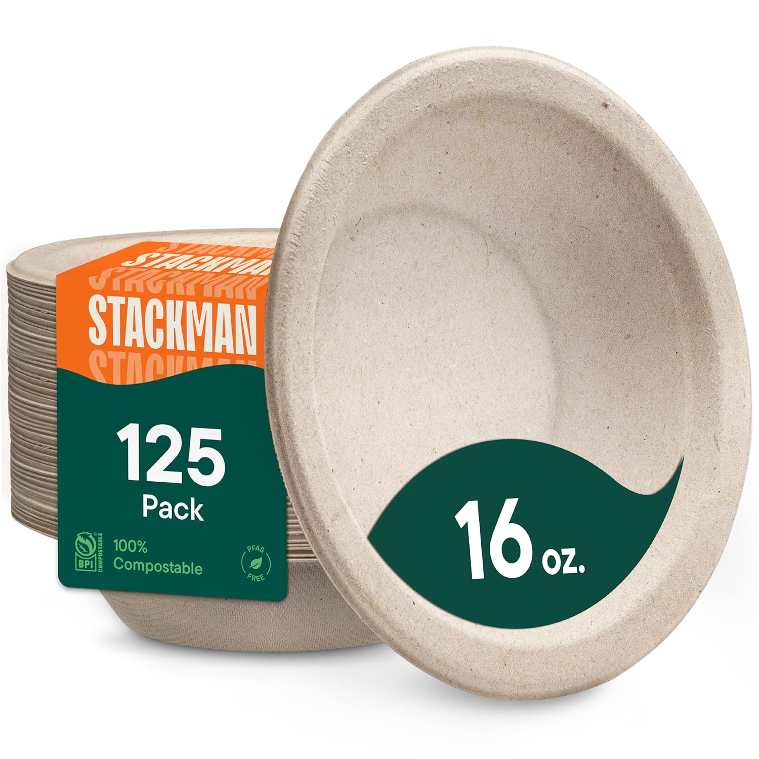 Paper Bowls, 100% Compostable Disposable Soup Bowl [125-Pack] - PFAS-F