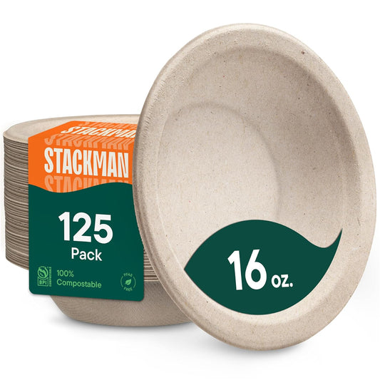 Paper Bowls, 100% Compostable Disposable Soup Bowl [125-Pack] - PFAS-F