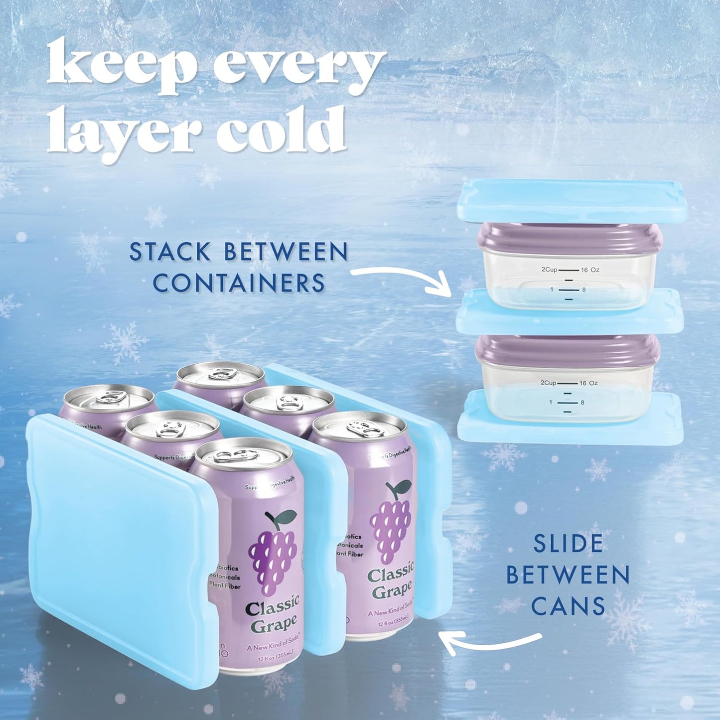 Cool Coolers by Fit & Fresh 4 Pack XL Slim Ice Packs, Quick Freeze Space Saving Reusable Ice Packs for Lunch Boxes or Coolers, Blue, 239ICE, 4 count (Pack of 1)