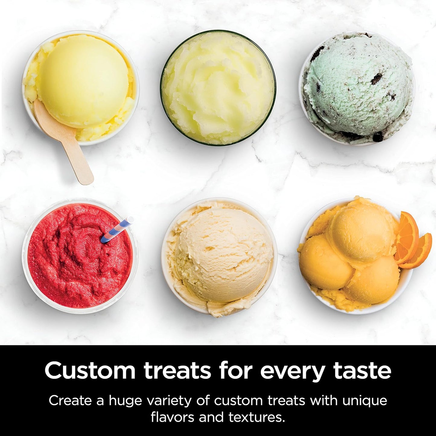 Ninja Creami Deluxe Pints 2 Pack, Compatible with NC500 Series Creami Deluxe Ice Cream Makers, Genuine Ninja Pint, BPA-Free & Dishwasher Safe, Color Lids, 1 Pint Each, Clear/Coral/Yellow, XSKPNTLD2