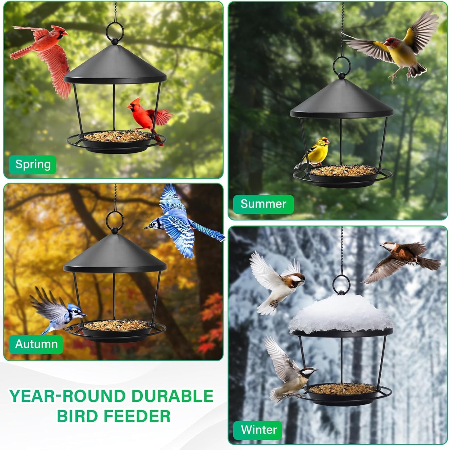 Bird Feeder for Outdoor Hanging，Hanging Bird Feeder with Roof，Elegant Garden Sculpture with Multi-Use Bird Bath and Feeder with Chain and Hook，Creative Decor for Patio, Balcony, Yard & Home