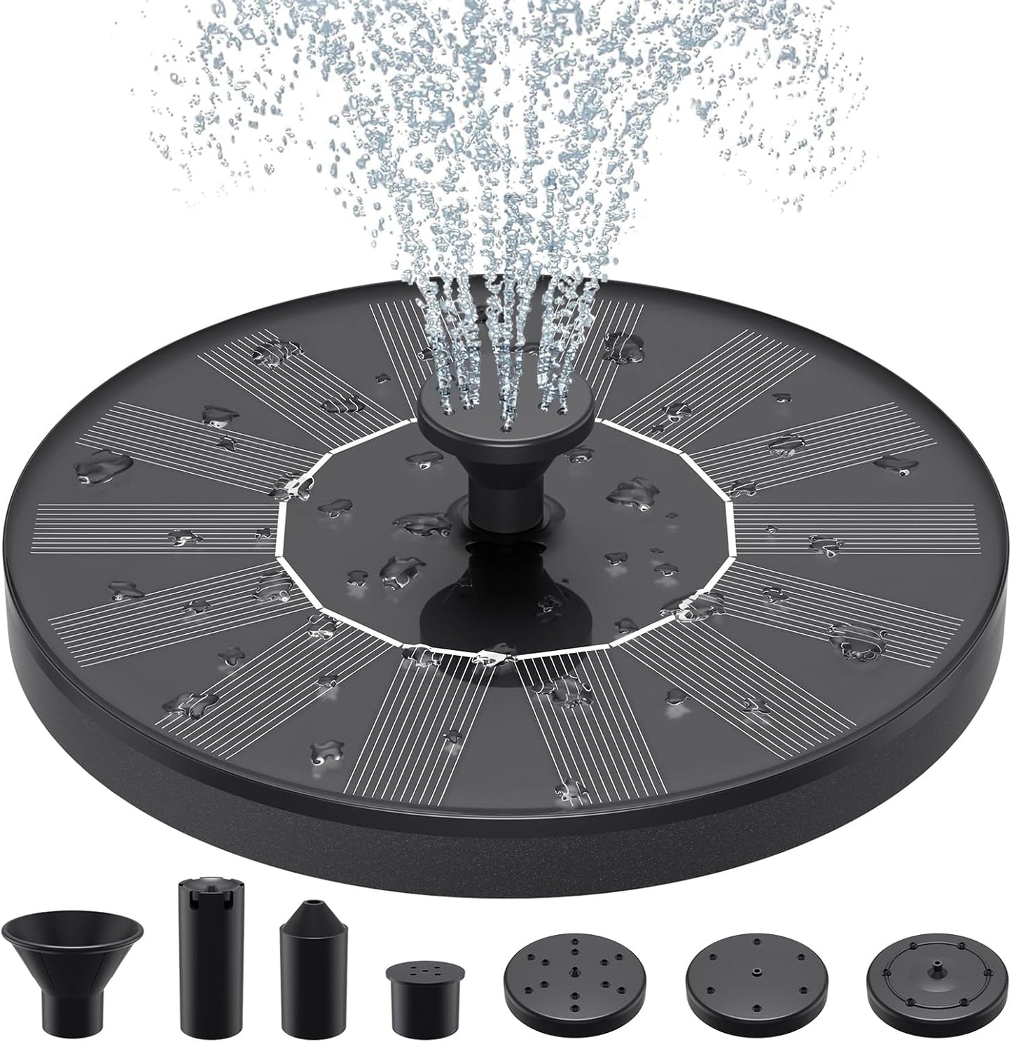 Solar Water Fountains,Solar Powered Bird Bath Fountain with 6 Nozzles - Free Standing Floating Solar Fountains for Bird Bath, Garden, Pond, Pool (Black-1.4W)