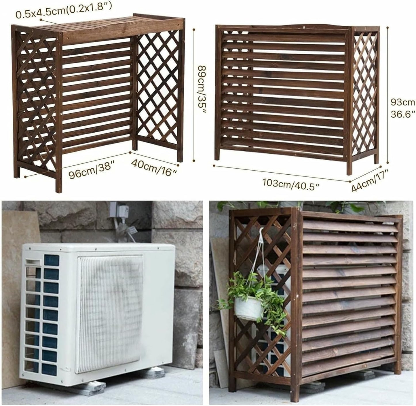 Solid Wood Air Conditioner Cover Privacy Screen Fence,Indoor/Outdoor Plant Stand,Wooden Balcony Flower Stand,Air Conditioner and Heat Pump Protection Grille (Size : 86x35x80cm)