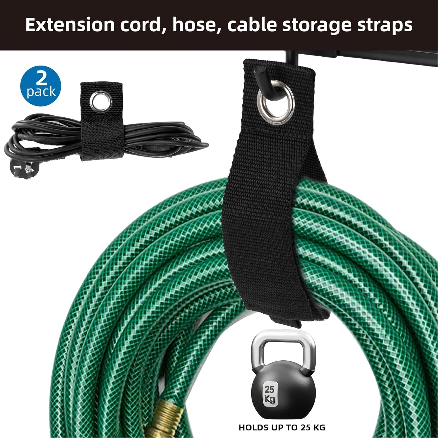 Sinoer Tool Organizer Wall Mount, 96 Inch Garage Storage Wall Organizer, Garden Tool Storage Rack with 18 Hooks+ 4 S-hooks & 2 straps - suitable for ski equipment, shovels, rakes，chairs