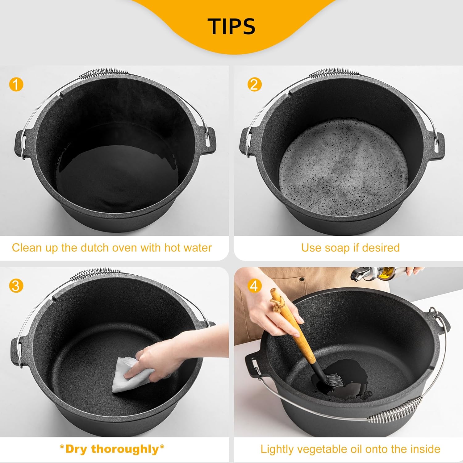 Velaze 10QT Camping Dutch Oven, Pre-Seasoned Cast Iron Camp Dutch Oven