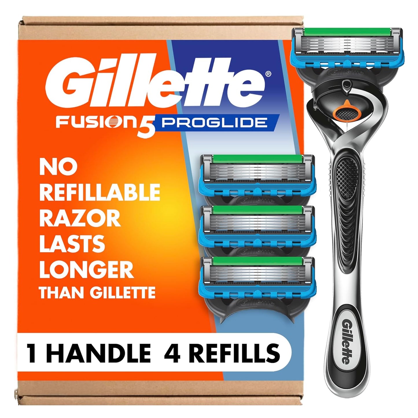 Gillette Fusion ProGlide Razor for Men, Handle + 4 Blade Refills, Plas
