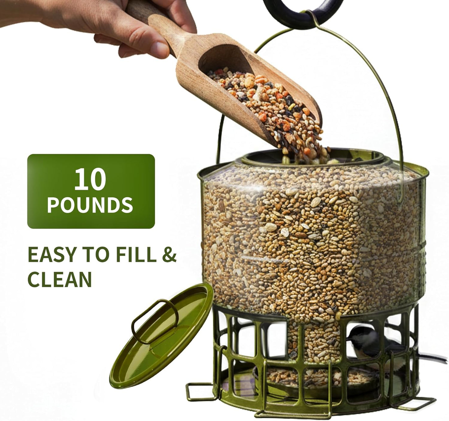 Solution4Patio Bird Feeder, 8LB Powder Coated Metal Wild Birdfeeder wi