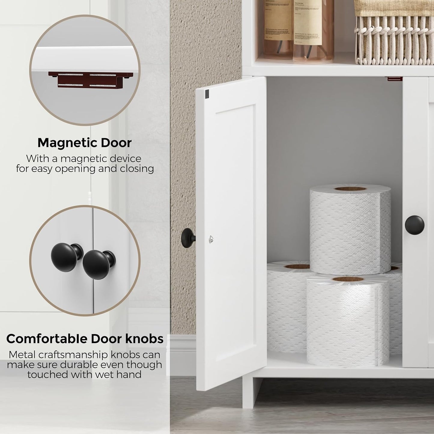 Homhedy Small Bathroom Storage Cabinet, Freestanding Toilet Paper Stor