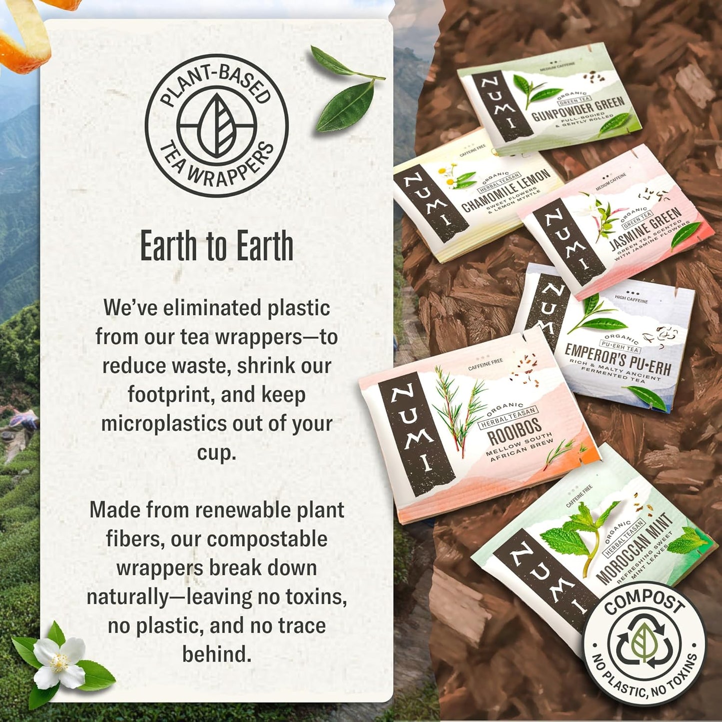 Numi Organic Rooibos Tea, 18 Herbal Tea Bags, Microplastic Free, Packe