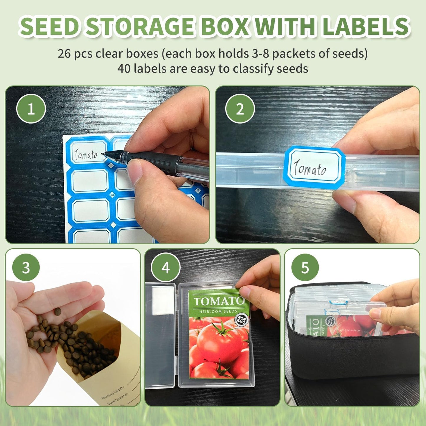 Boczif 26 Slots Seed Storage Organizer Box with Insulated Bag Seed Env