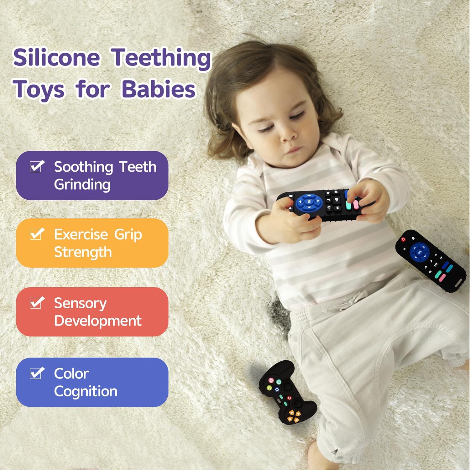 Hooku 2 Pack Silicone Teething Toys for Babies 0-6 Months, Teethers fo