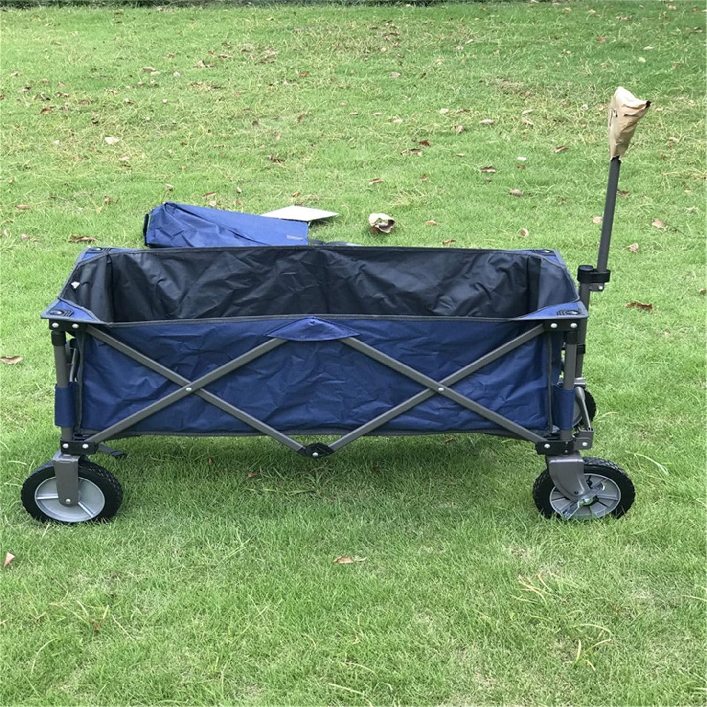 Garden Carts Picnic Camping Car Outdoor Camping Trolley Portable Folding Four-Wheel Beach Hand Trailer Outdoor Trolley (Color : Blue, Size : One Szie) (Blue One szie)