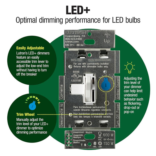 Lutron Ariadni/Toggler LED+ Dimmer Light Switch for Dimmable LED, Halo