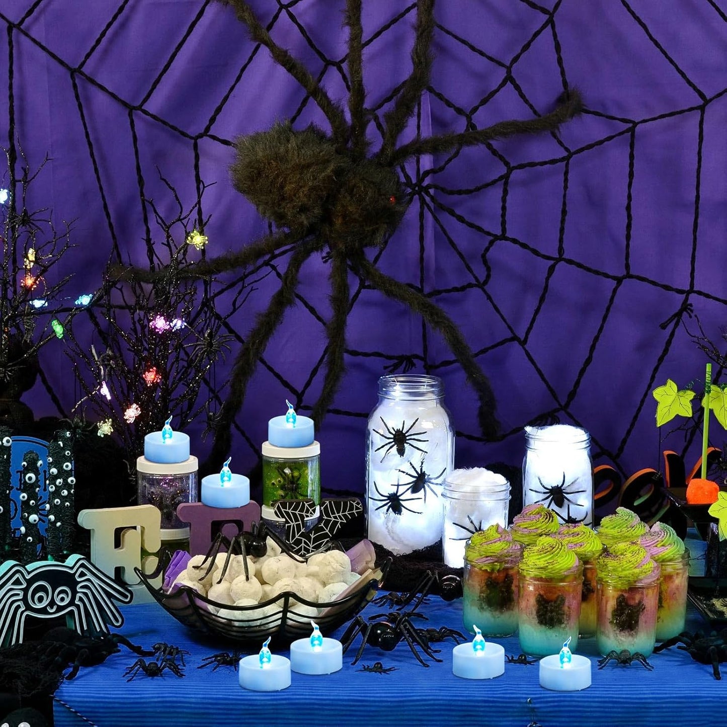 36 Pack Blue LED Tea Light Battery Operated, Flameless Blue Flickering Votive Tealight, Electric LED Fake Candle Bulk for Wedding, Party, Christmas, Halloween Pumpkin Lights Decorations