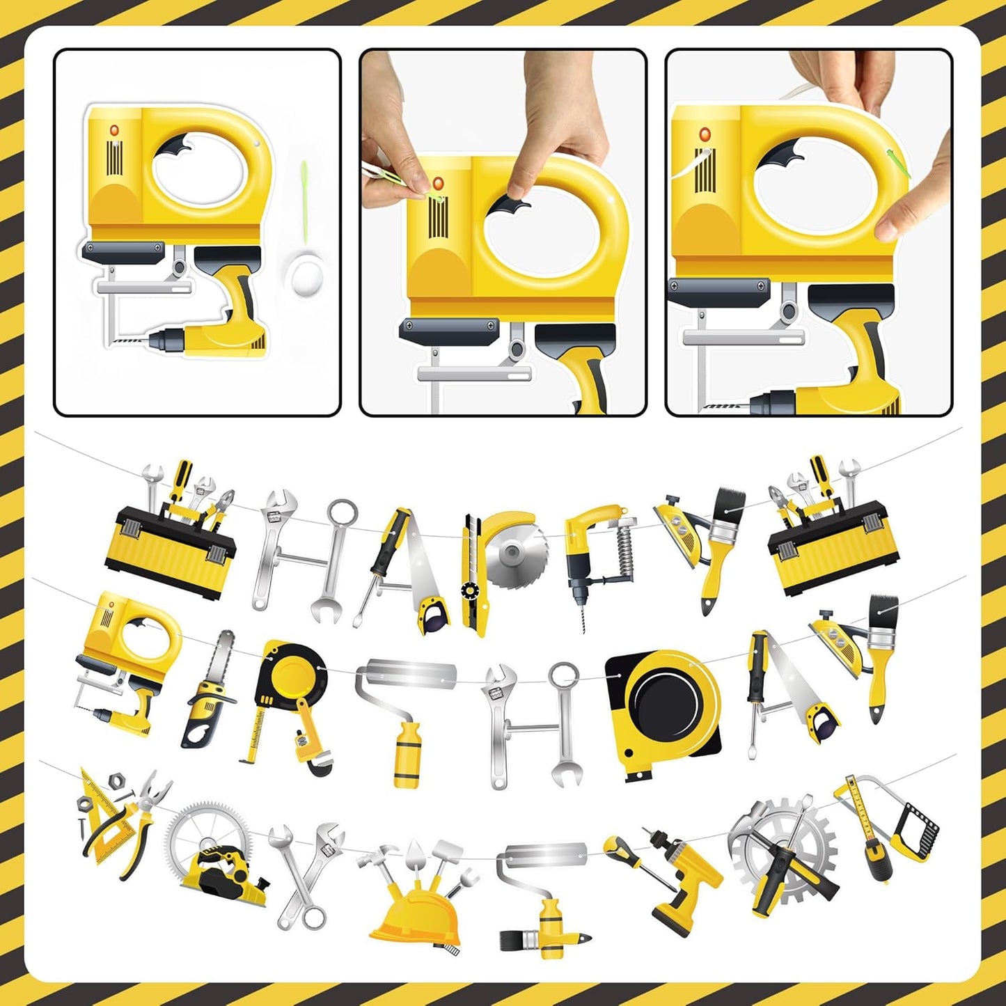 Tools Birthday Party Decorations, Tools Party Supplies Includes Happy Birthday Banner, Balloons, Cupcake Toppers, Cake Topper, Stickers for Tools Party