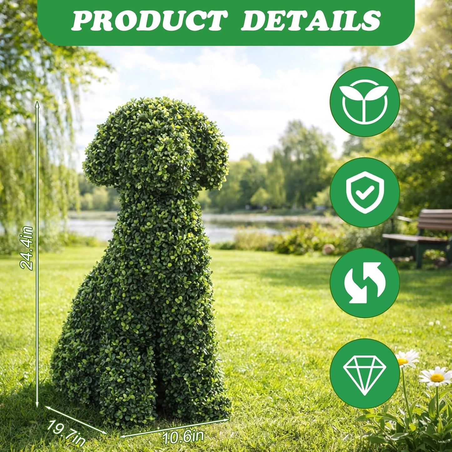 XunYee 2 Pcs 24 Inches Large Artificial Topiary Dog Moss Decoration, G