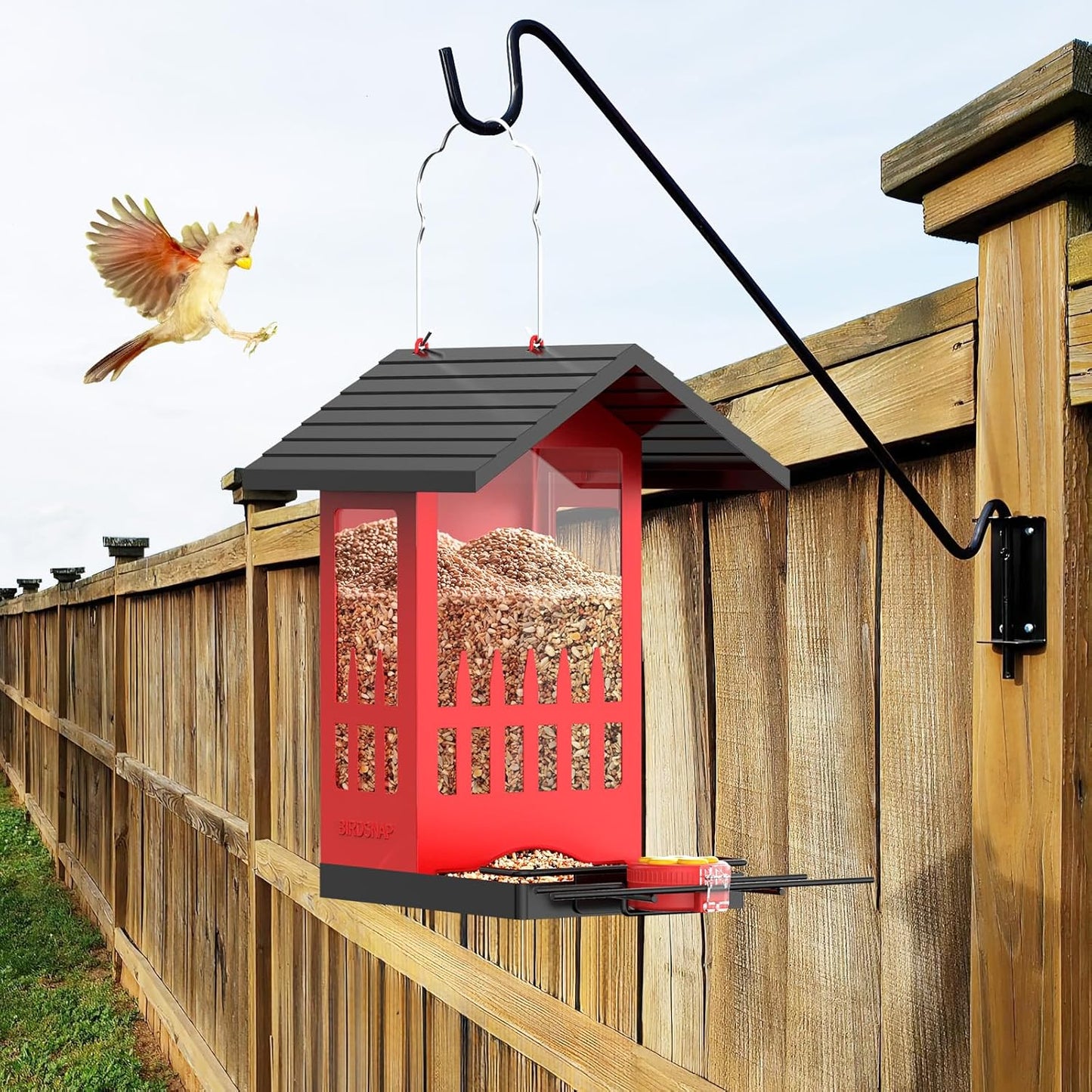 birdsnap® PHE - Bird Feeder House, 3.4L Metal Bird Feeders for Outside Hanging, 2-in-1 Hummingbird Feeder Weatherproof Large Capacity for Garden Feather Watching