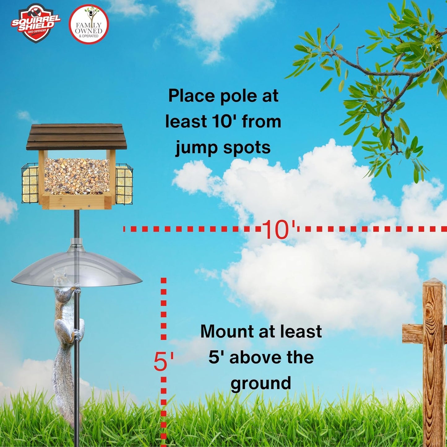 Squirrel Shield 16 inch Plastic Squirrel Baffle - Protects Hanging and Pole Mounted Feeders, Clear