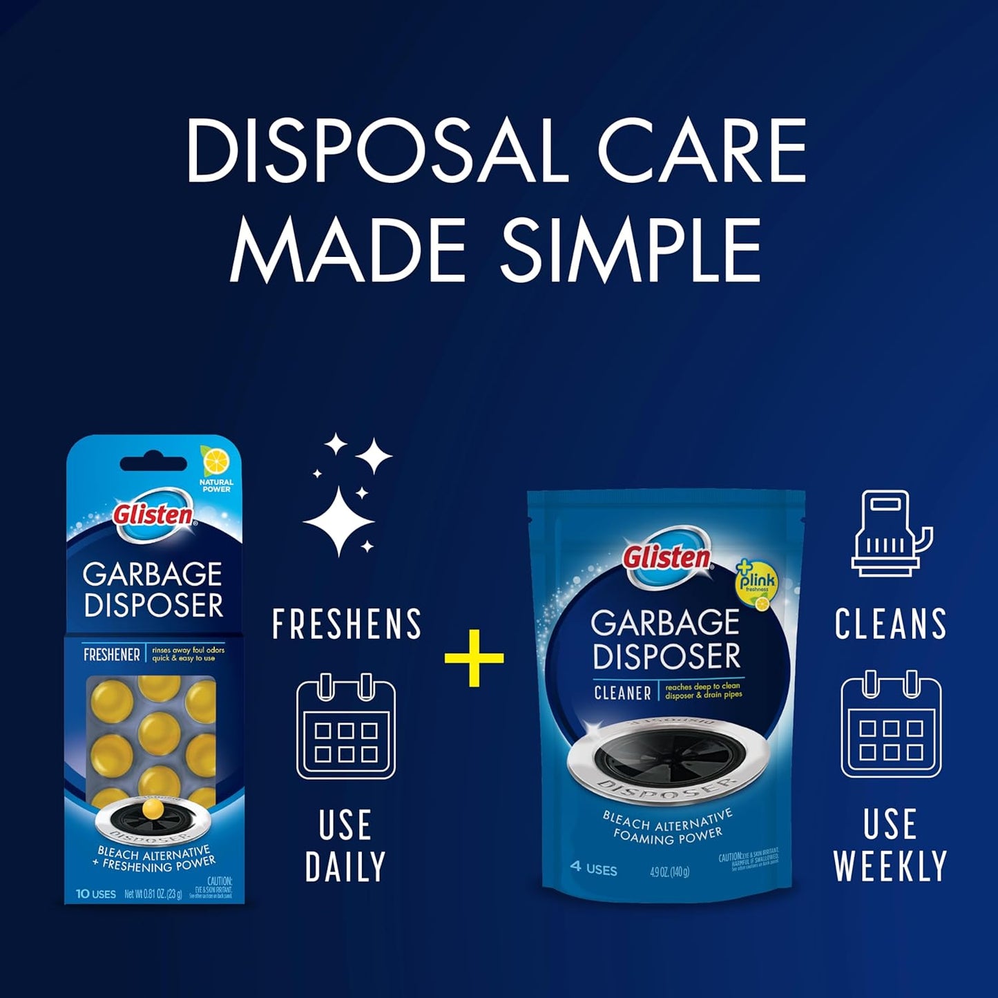 Glisten Garbage Disposer Cleaner and Freshener with Foaming Action, Helps Remove Buildup in Drains, Lemon Scent, Made in the USA, 16 Packets