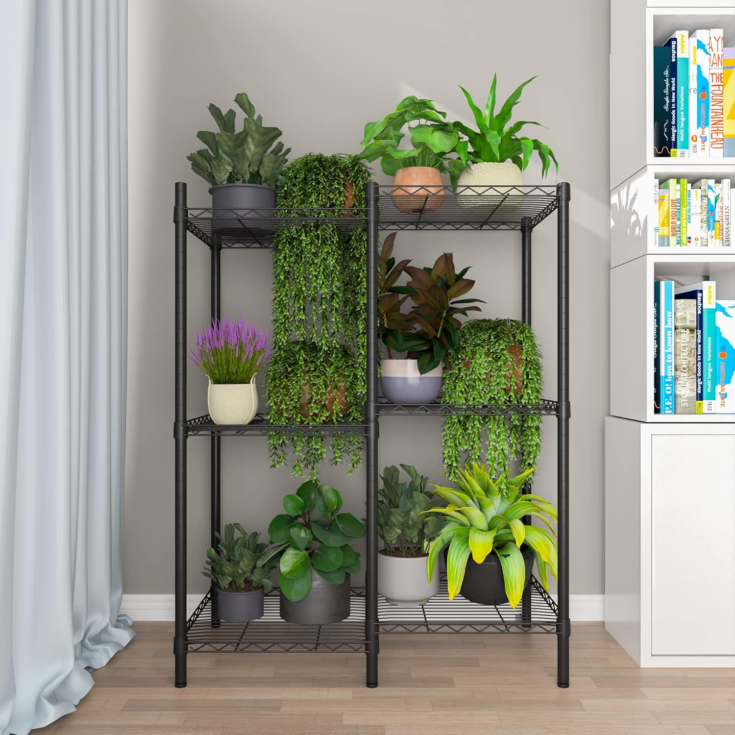 Xiofio 6-Tier Metal Plant Stand for Indoor Outdoor, Multiple Flower Po