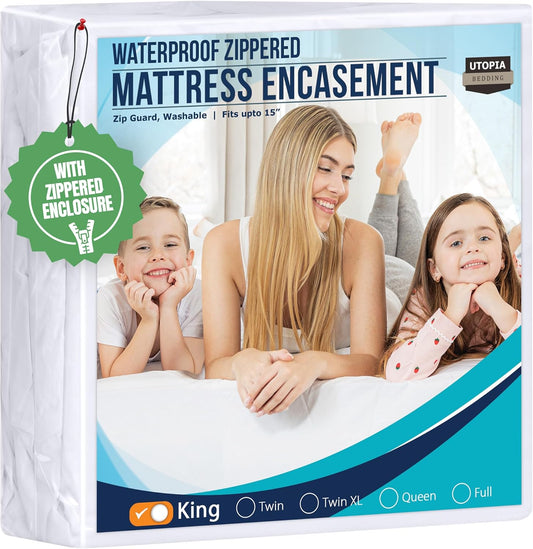 Utopia Bedding Mattress Protector Zippered King Size, 100% Waterproof 