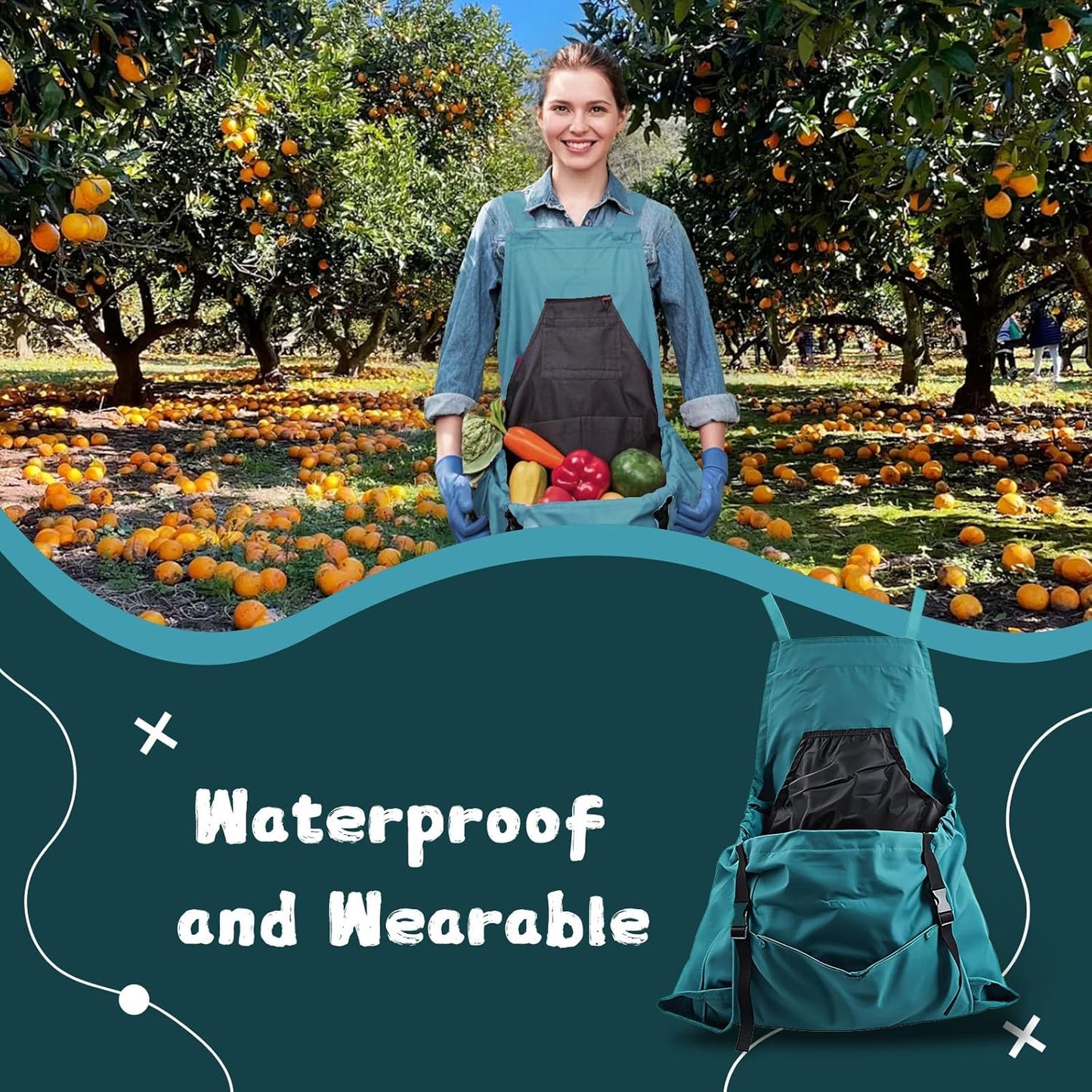 Harvest Apron,Garden Aprons,Garden Mandil for Women with Pockets,Harvesting Apron for Picking Fruits, Crops