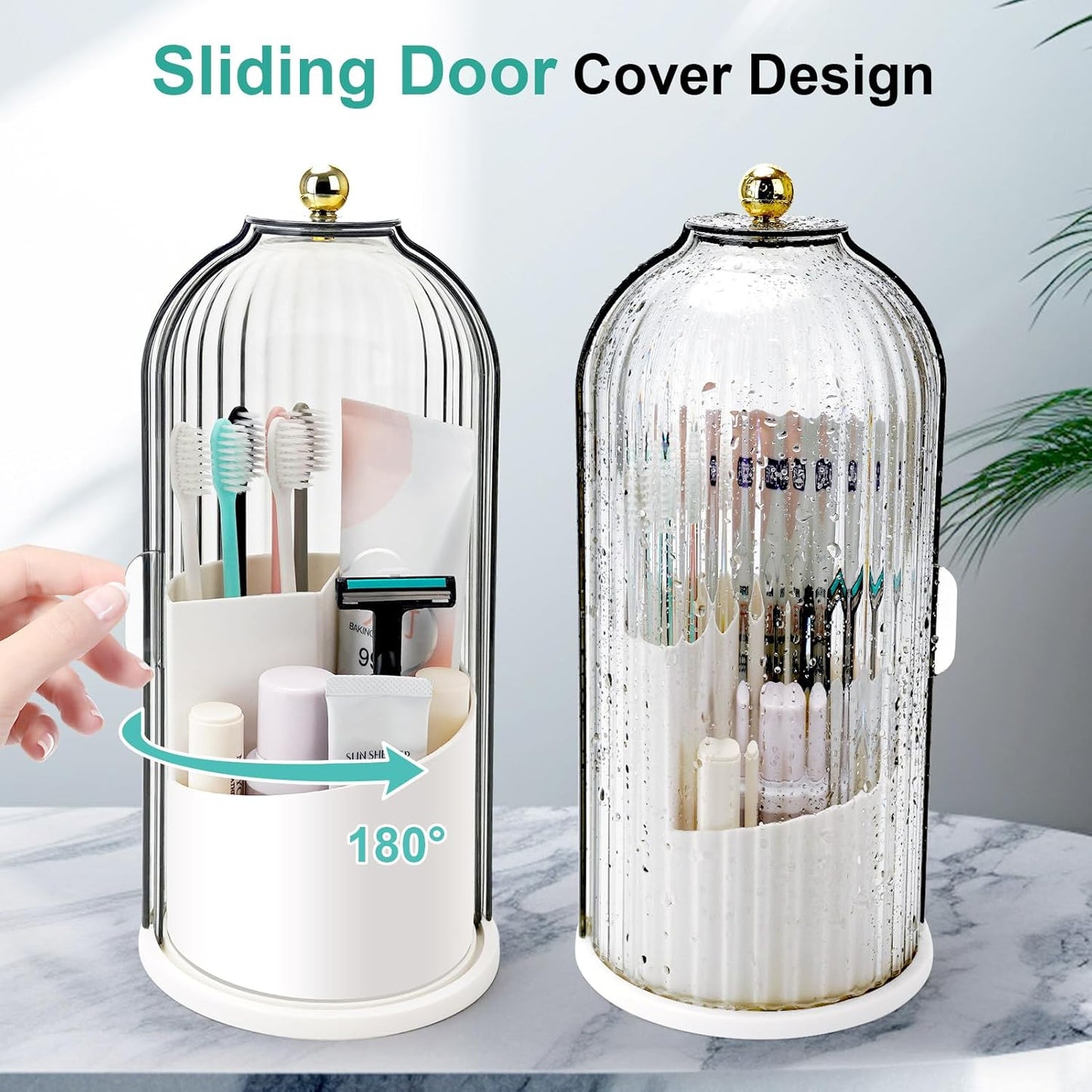 Toothbrush Holders with Sliding Lid, Rotating 3 Slots Bathroom Organiz