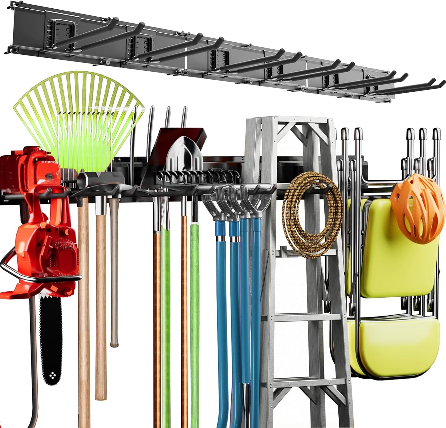 Garage Tool Organizer Wall Mount 48" Heavy Duty Utility Storage Rack Hold Up to 420lbs- Shovel, Rake, Folding Chair, Lawn, Yard, Garden Tools