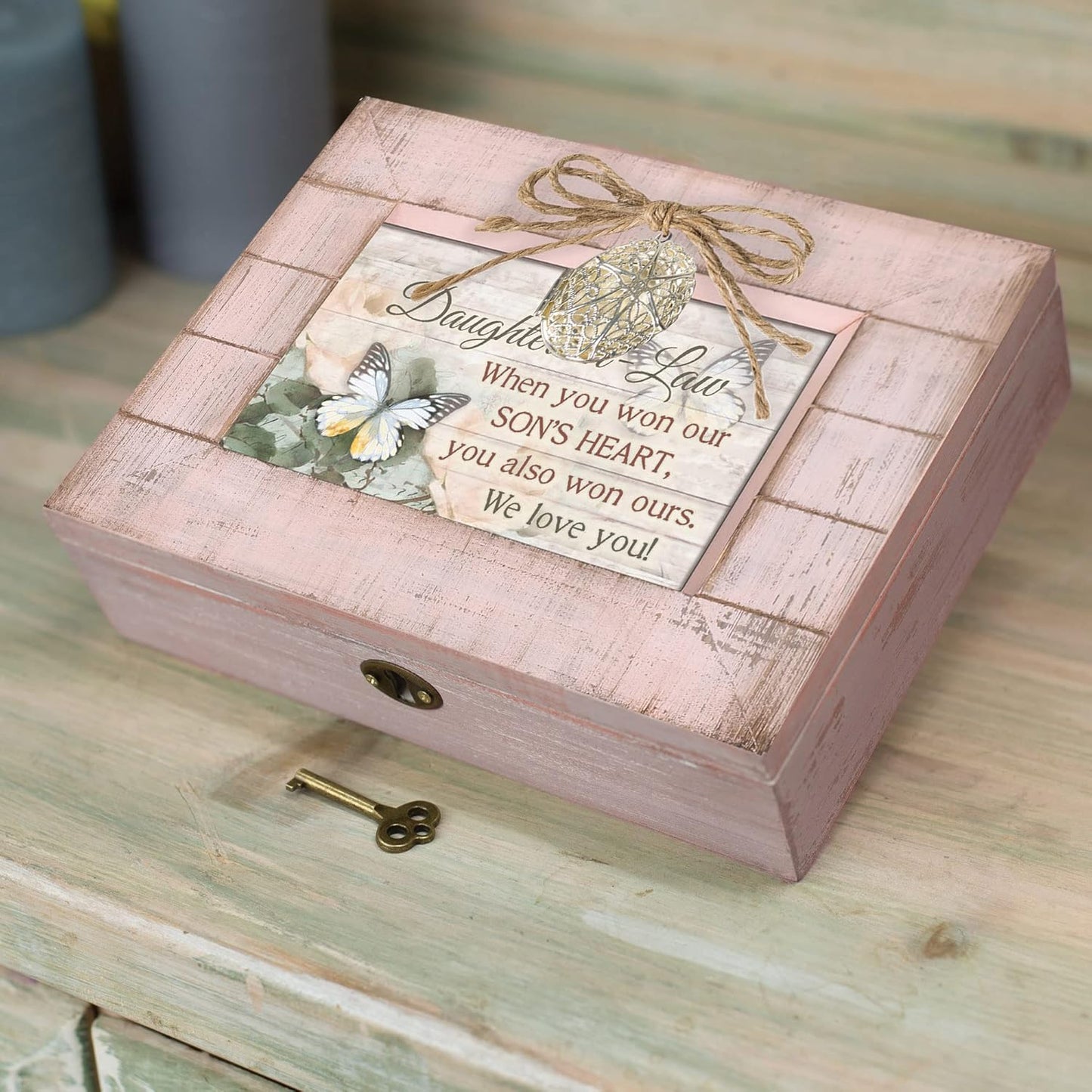 Cottage Garden Daughter in Law Love Blush Pink Distressed Locket Music