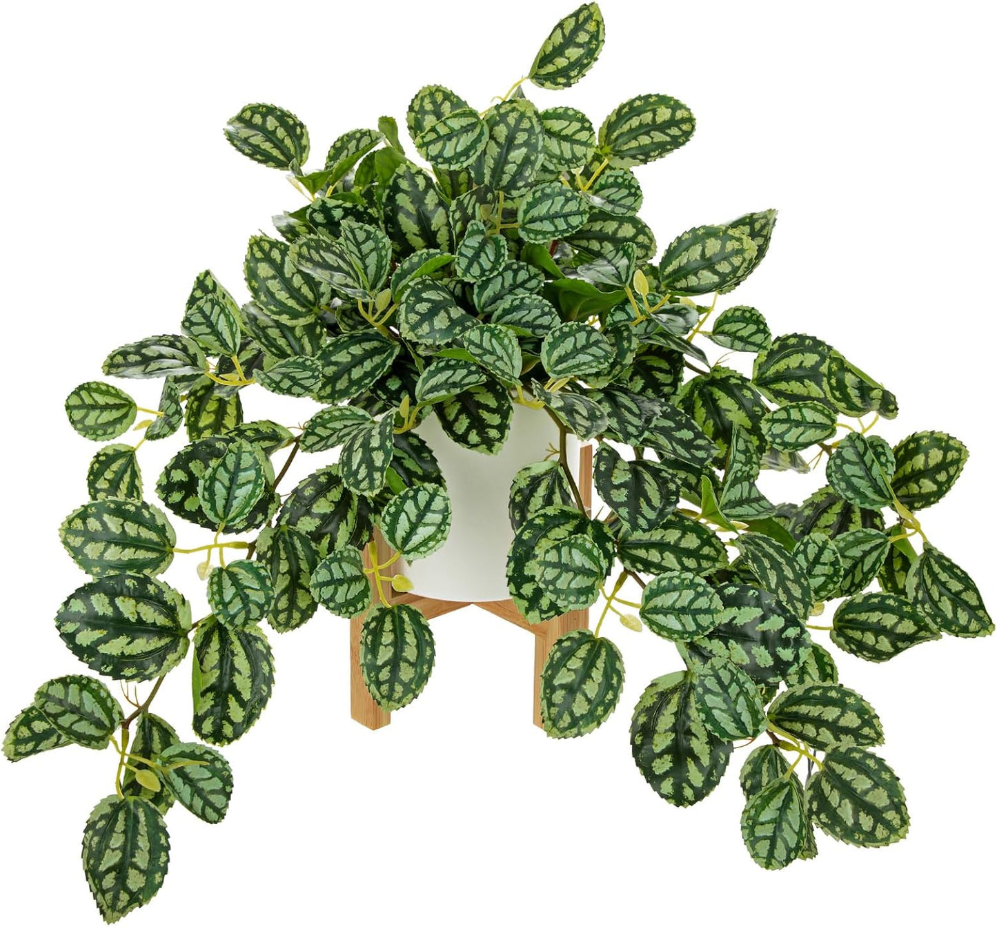 Fake Hanging Plants in Ceramic Pot with Wooden Stands,Artificial Ivy Leaves Plant Faux Greenery Vine Plants for Home Bedroom Office Table Shef Desk Indoor Outdoor Decor Green