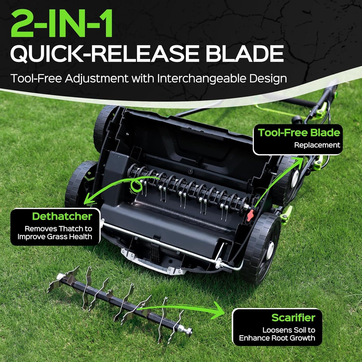 2026 Upgrade 16-Inch 15.5 Amp 2-in-1 Electric Dethatcher and Scarifier