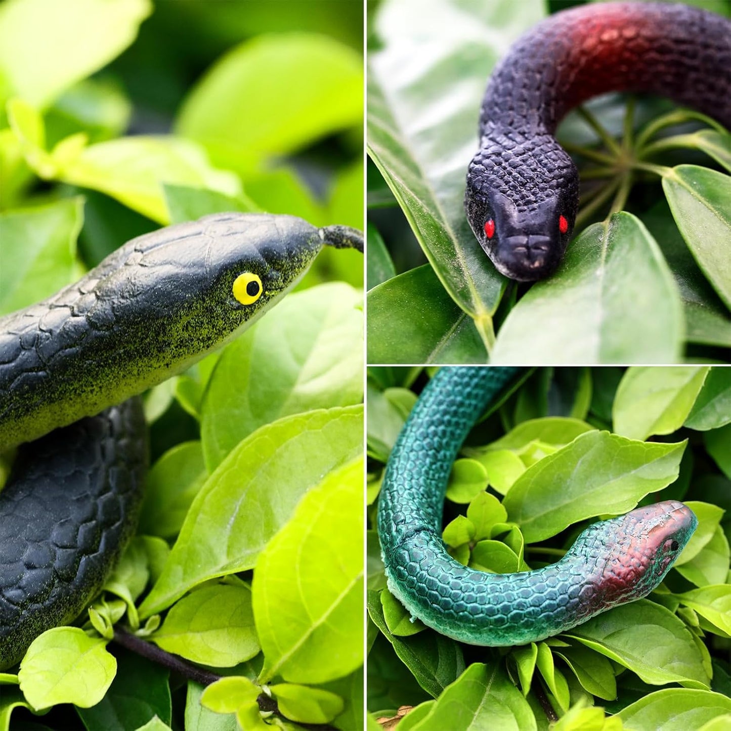 Blulu 3 Pieces Rubber Snakes Realistic Large Lifelike Fake Toys Plastic Garden Snake to Keep Birds Away Scare Squirrels Halloween Prank Props Scare Toy(Classic Style)