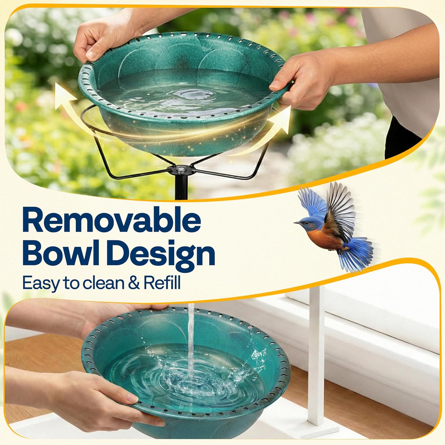 VIVOHOME Bird Bath with Solar Fountain for Outside, Weather-Resistant 