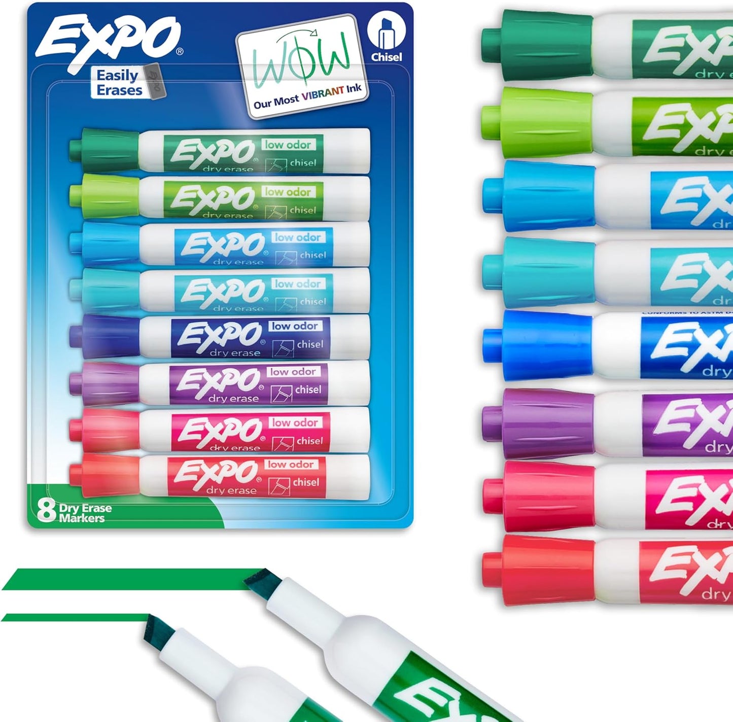 EXPO Dry Erase Markers, Low Odor Ink, Assorted Colors, Chisel Tip, 8 C