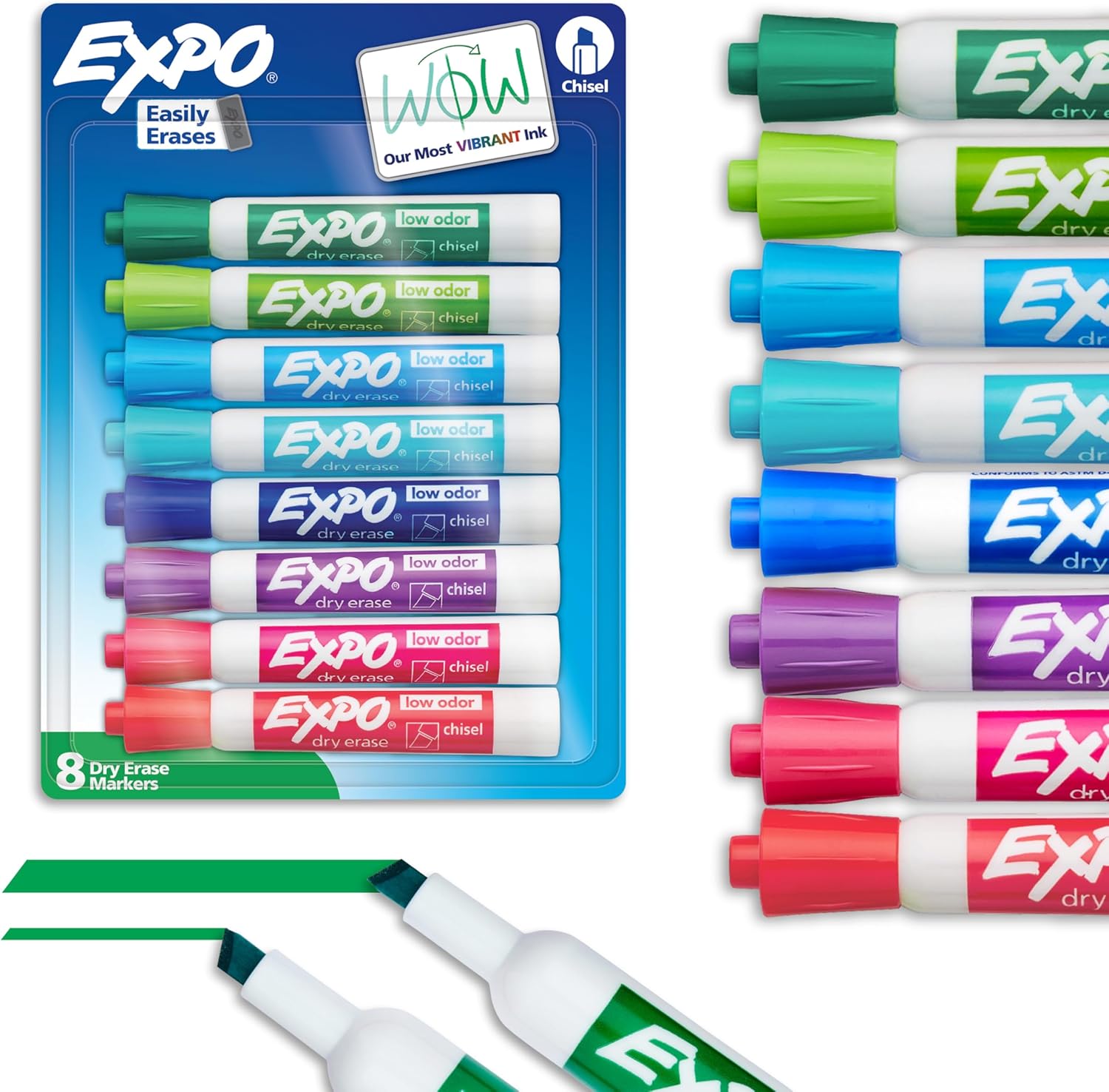 EXPO Dry Erase Markers, Low Odor Ink, Assorted Colors, Chisel Tip, 8 C