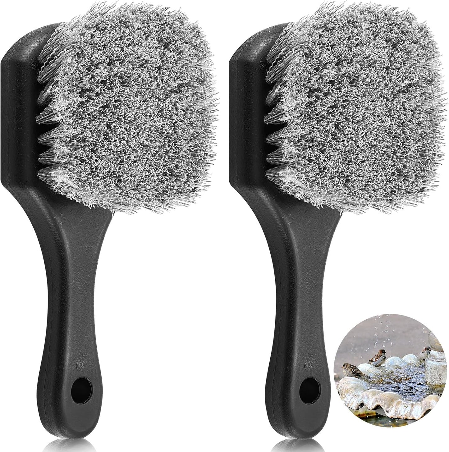 2 Pcs Bird Bath Cleaning Brush Hard Bristle Stiff Bristle Brush with Plastic Handle Utility Scrub for Bird Feeder Bath Accessories Fountain Outdoor Cleaning(Gray)