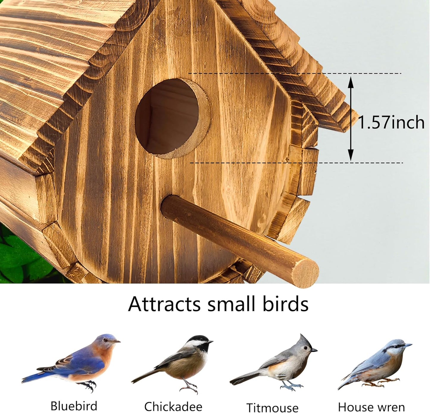 1 Pack Wren Houses for Outdoors,Natural Wooden Bird Houses for Outdoor Chickadee,Bluebird etc,Handmade from Natural Wood for Garden Decorations
