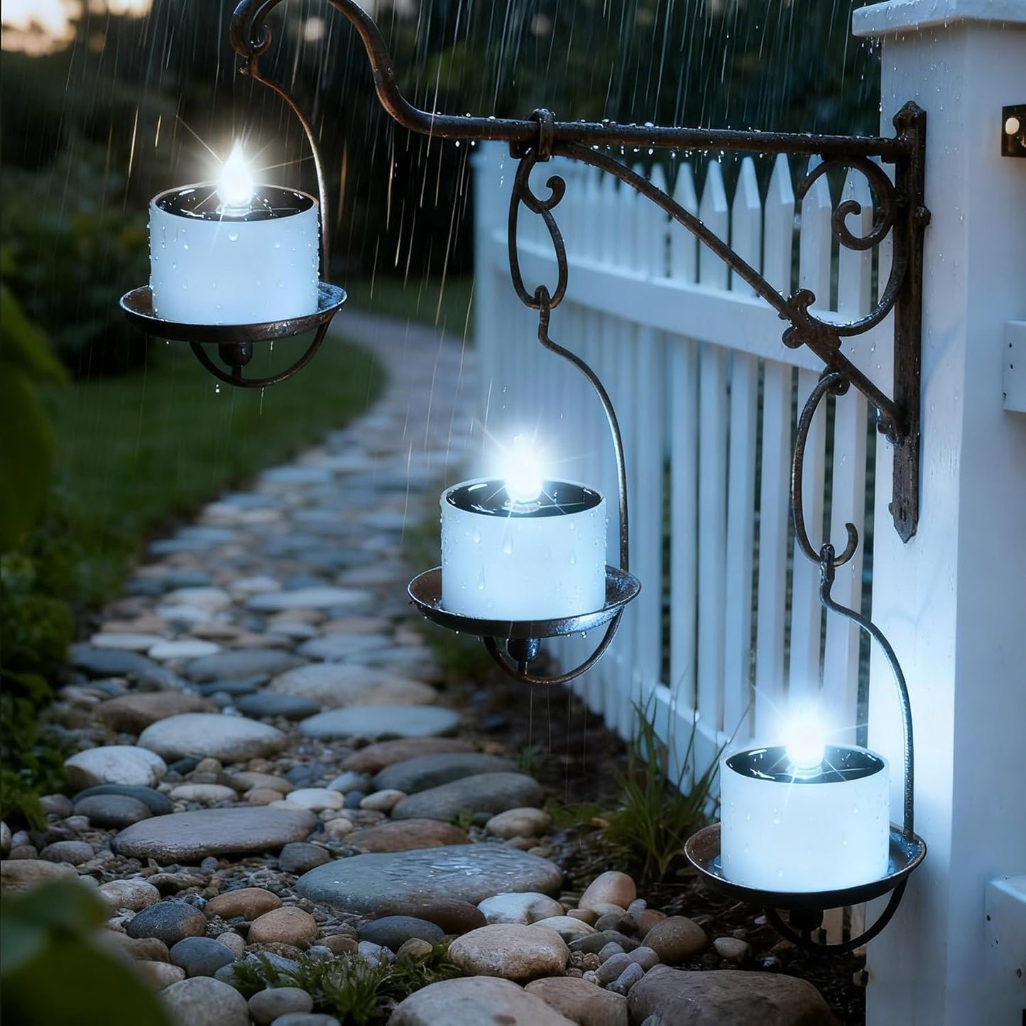 SingTok 6 PCS Solar Powered Tea Light Waterproof Rechargeable Candles, White Flickering LED Flameless Votive Battery Operated for Outdoor Garden Decor