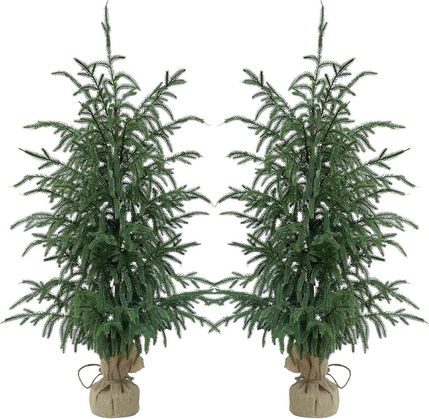 Artificial Norfolk Pine Trees 2 Pack, 3FT Fake Potted Tree with Decorative Burlap Base & Real Touch Leaves, UV Protected Indoor Outdoor Plant for Home Office Garden Decor