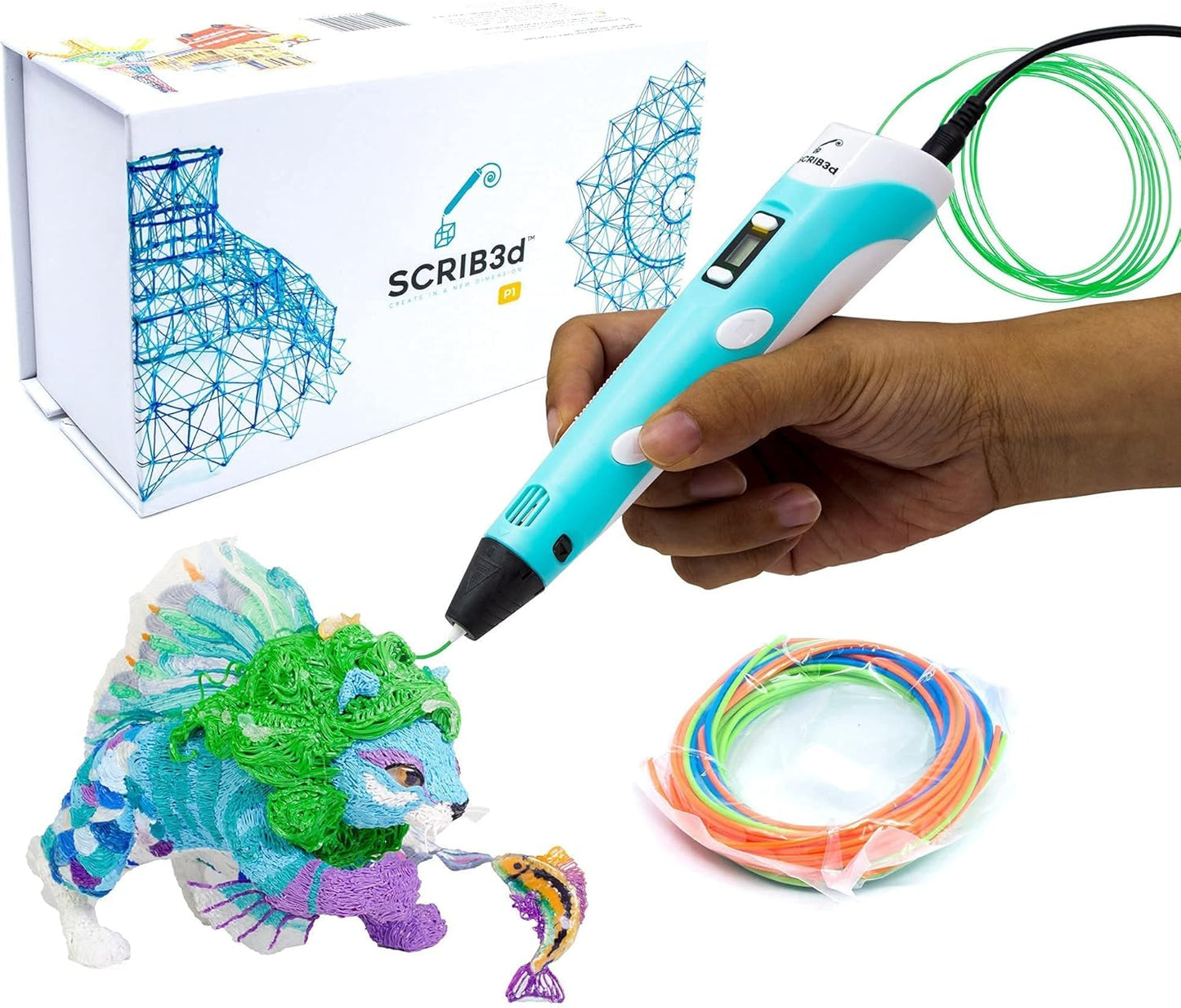SCRIB3D P1 3D Printing Pen with Display - Includes 3D Pen, 3 Starter C