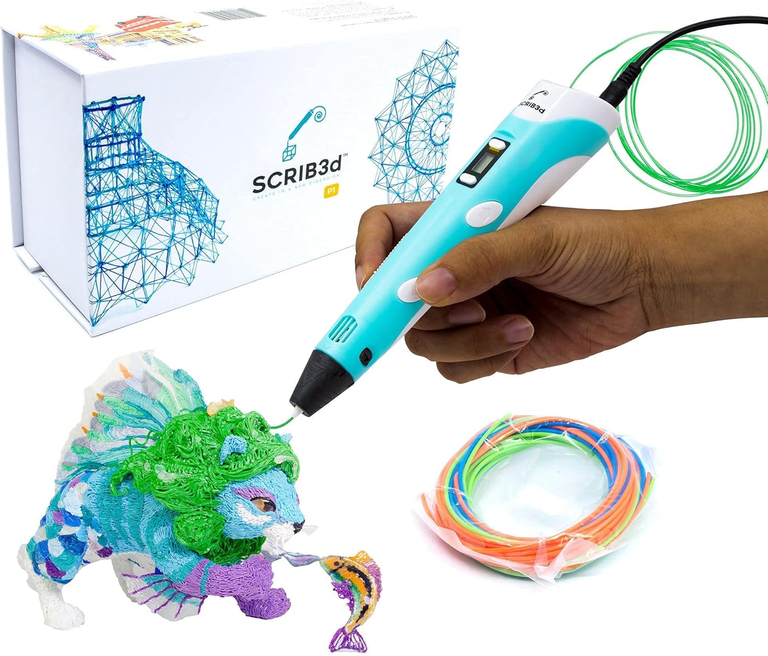 SCRIB3D P1 3D Printing Pen with Display - Includes 3D Pen, 3 Starter C