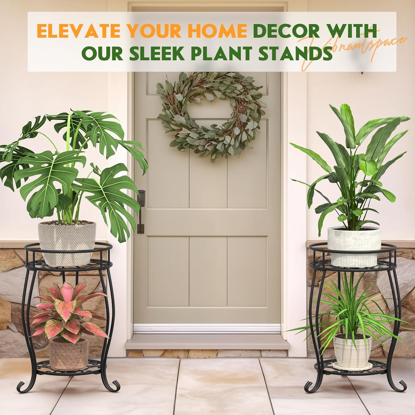 TOSKING 2 Tier Metal Plant Stand Indoor Outdoor , Rustproof Stable Pla