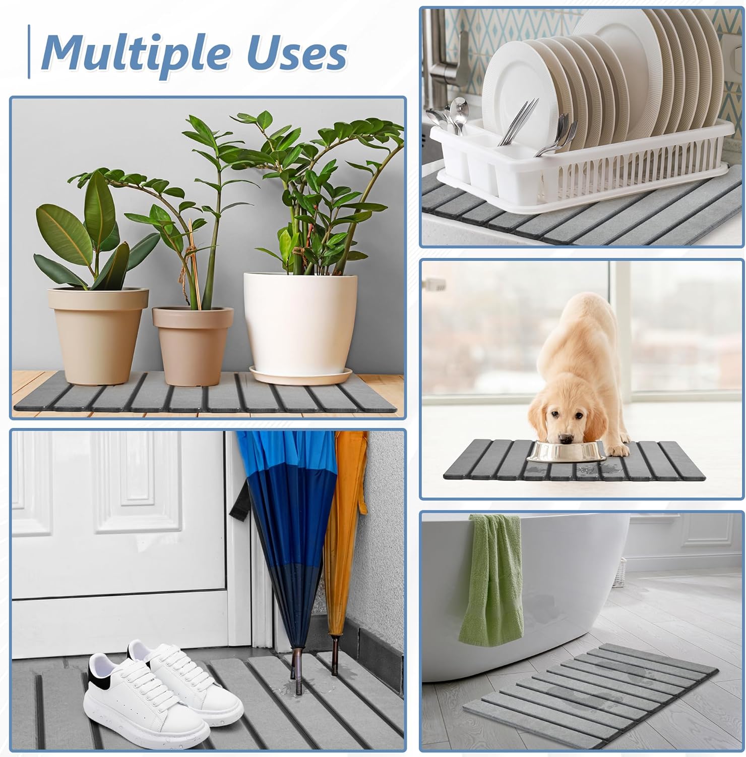 AWW Foldable Stone Bath Mat, Super Absorbent Diatomaceous Earth Mats, 