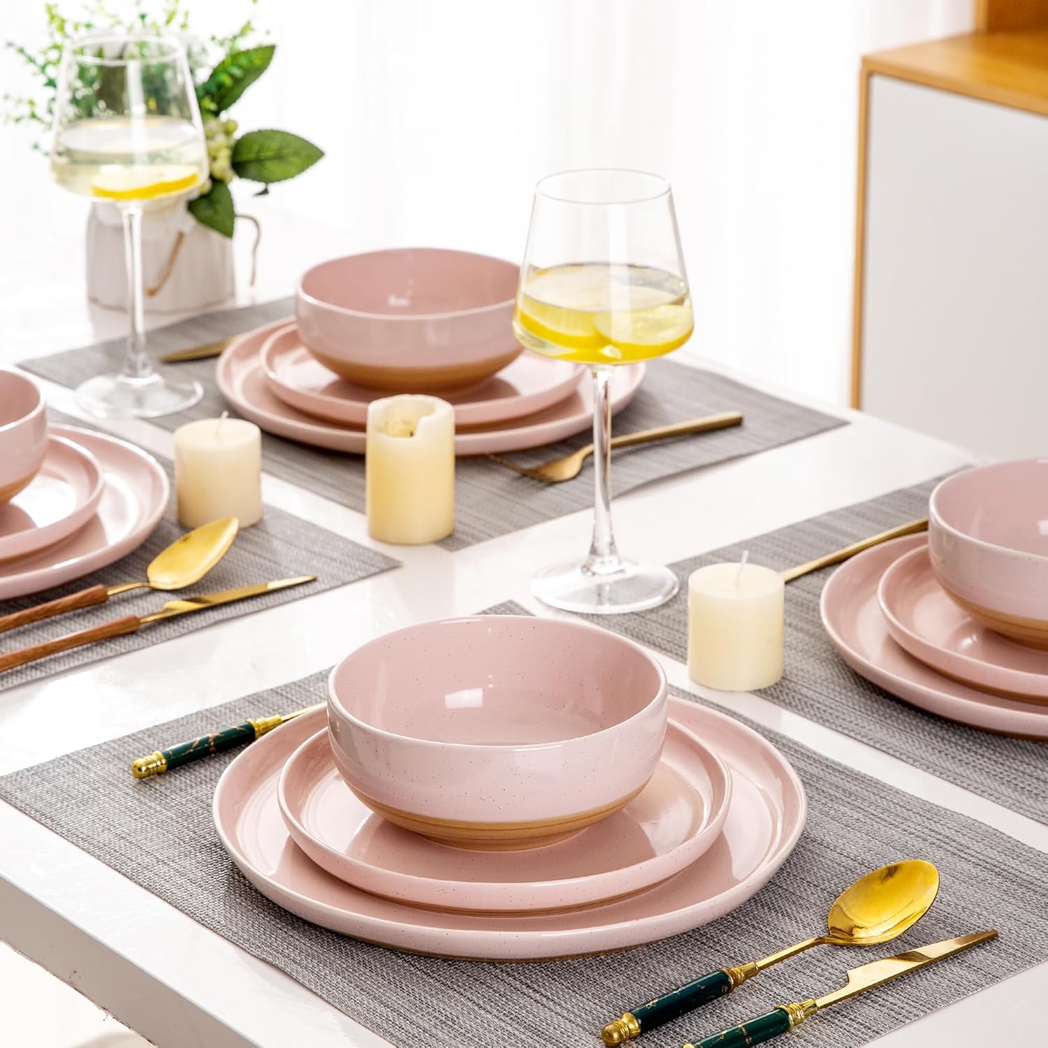 AmorArc Ceramic Dinnerware Sets for 4, 12 Pieces Handpainted Plates an