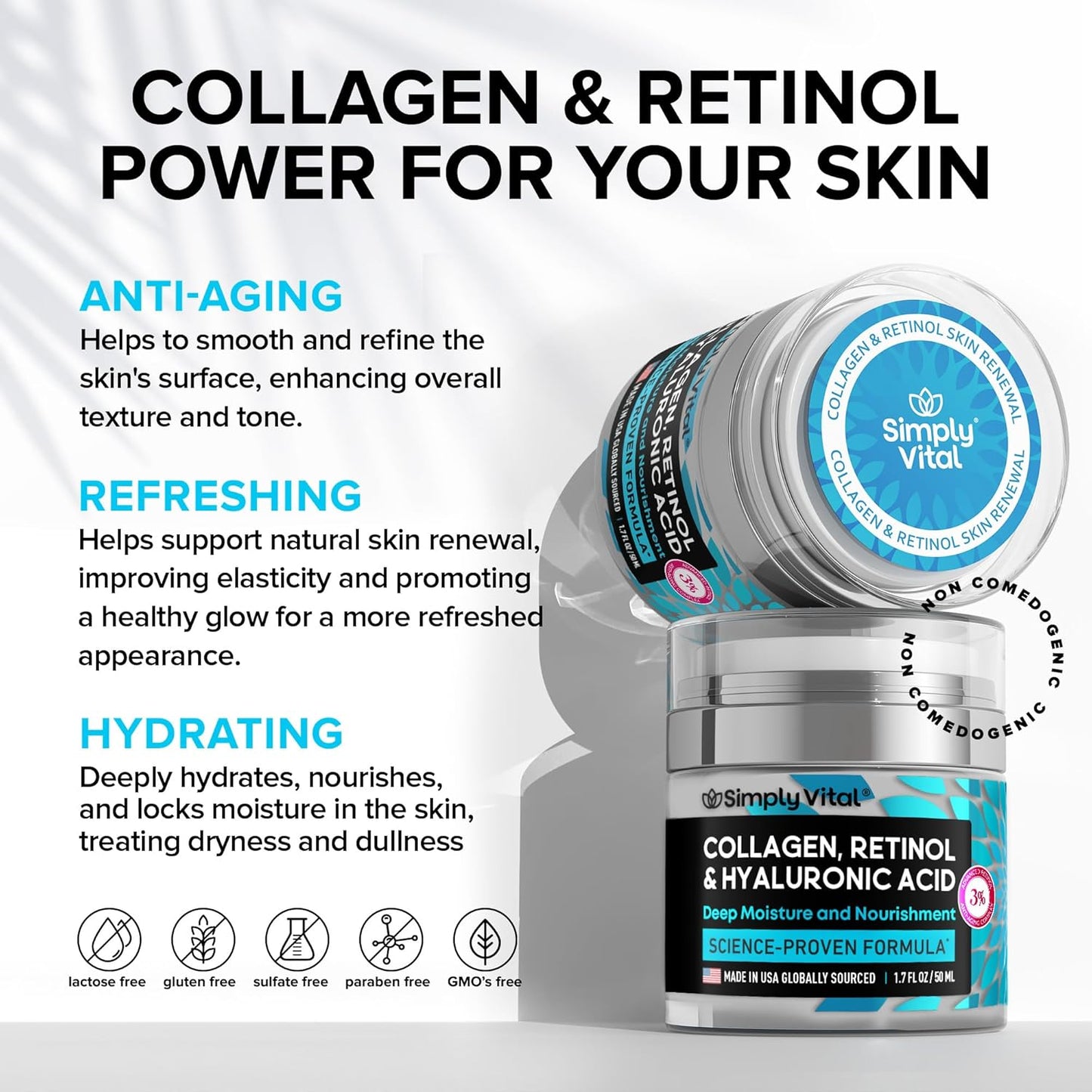 Anti-Aging Face Moisturizer with Retinol, Collagen & Hyaluronic Acid -